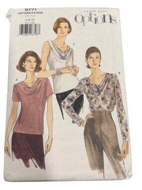 Vogue Easy Options Sewing Pattern 9771 Misses Semi-Fitted Pullover Blouse Sizes